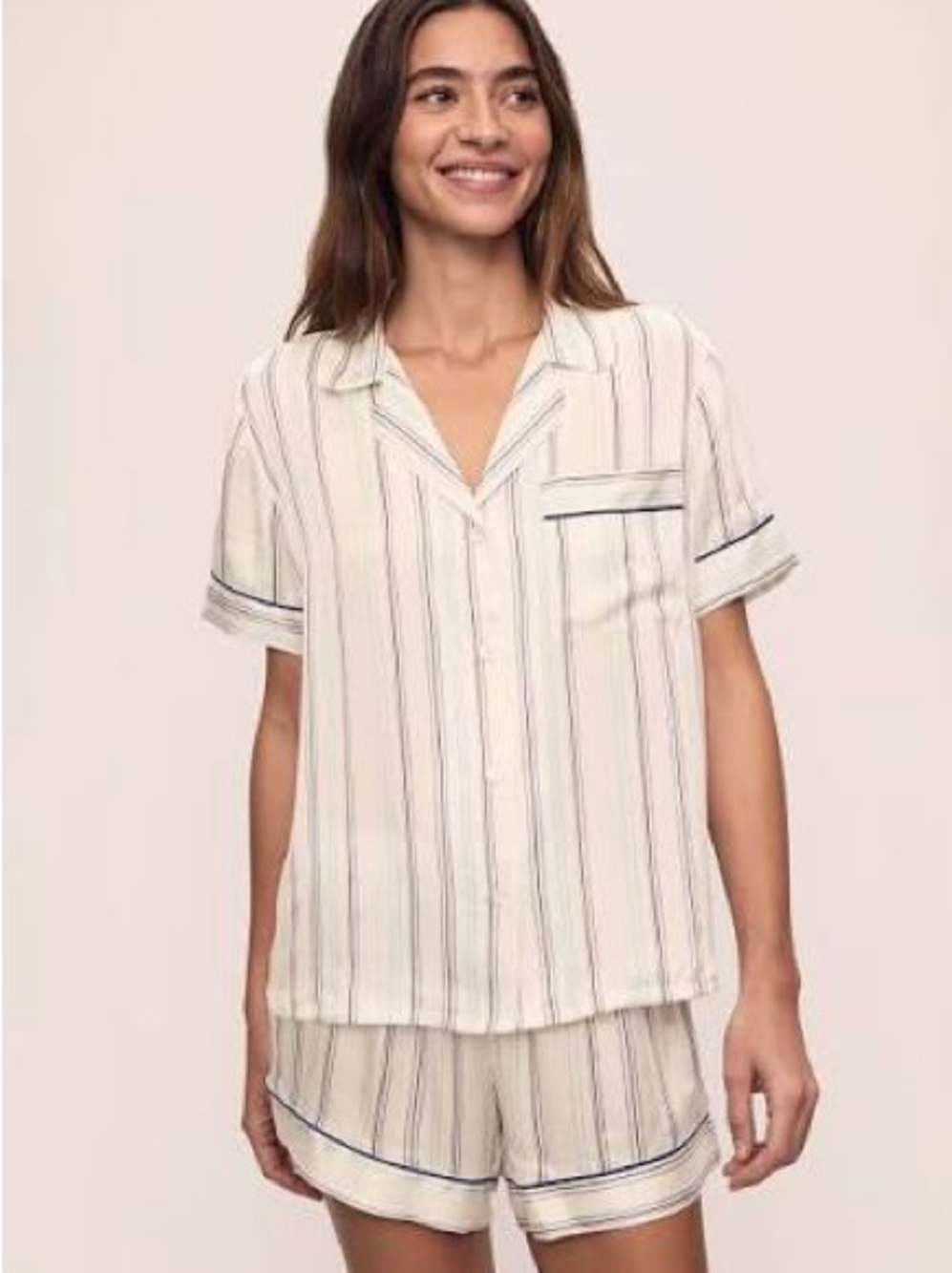 Eberjey Striped Ivory Short Washable SilkPajama Set - Women's Sleepwear